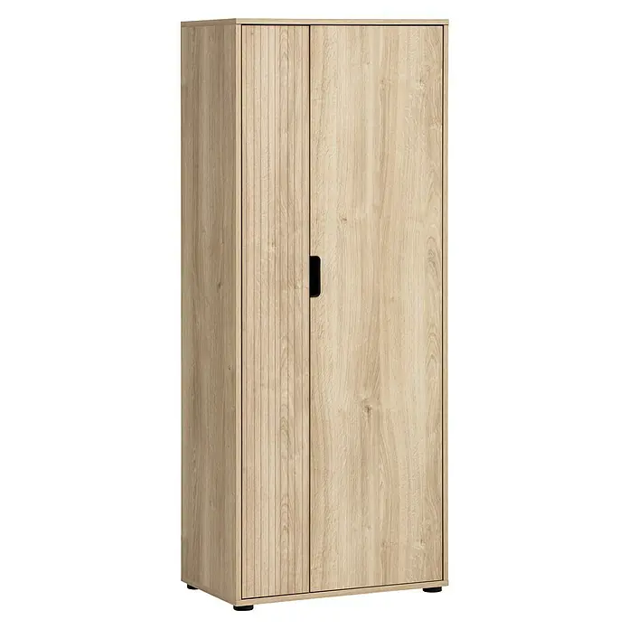 Schildmeyer Emmik Aktenschrank - L x B x H: 41 x 65,1 x 163,6 cm, Eiche - Ein moderner, zweitüriger Kleiderschrank in heller Holzoptik mit schlichtem, schwarzem Griff. Ideal für Schlafzimmer oder Flur.
