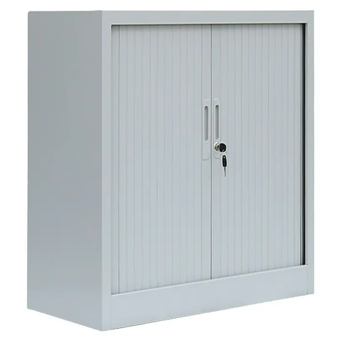 Lüllmann Rollladenschrank - H x B x T: 105 x 100 x 45,7 cm, Lichtgrau, Fertig montiert, Anzahl Böden: 2 Stk. - Grauer Büroschrank mit Rolltüren und Schlüssel. Perfekt für die Aufbewahrung von Dokumenten und Büromaterialien.