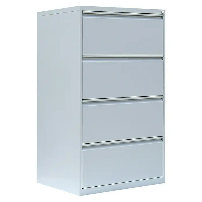 Lüllmann Hängeregisterschrank - H x B x T: 132 x 76 x 62 cm, Lichtgrau, Fertig montiert, Anzahl Schubladen: 4 Stk. - Ein grauer Aktenschrank mit vier Schubladen zur Aufbewahrung von Dokumenten und Büromaterialien.
