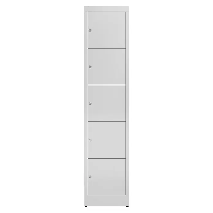 Lüllmann ClassiX Schließfachschrank - H x B x T: 180 x 41,5 x 50 cm, Signalweiß, Fertig montiert, Anzahl Fächer: 5 Stk. - Schlanker, weißer Spind mit fünf abschließbaren Fächern für Büro oder Schule. Optimale Stauraumlösung.