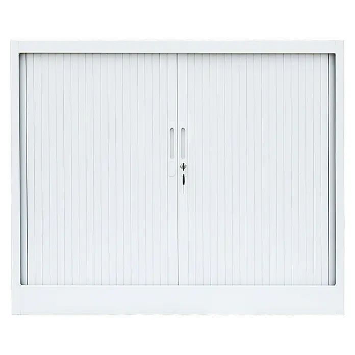 Lüllmann Rollladenschrank - H x B x T: 105 x 120 x 45,7 cm, Signalweiß, Fertig montiert, Anzahl Böden: 2 Stk. - Ein weißer Aktenschrank mit Rolltüren und Schloss. Das Büromöbelstück bietet Stauraum für Dokumente und ist abschließbar.