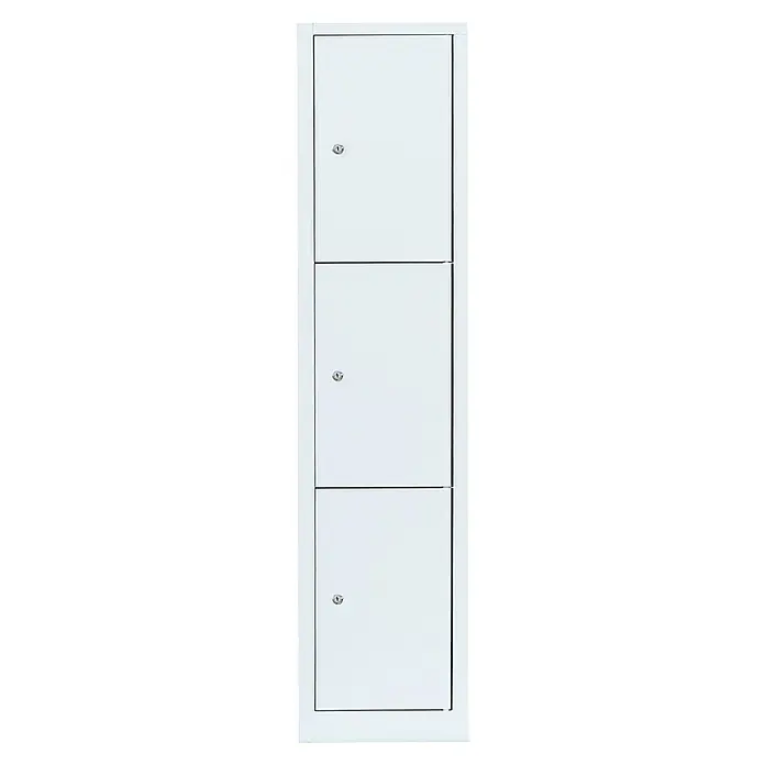 Lüllmann Schließfachschrank - H x B x T: 180 x 41,5 x 50 cm, Signalweiß, Fertig montiert, Anzahl Fächer: 3 Stk. - Dreiteiliger weißer Aktenschrank mit Schlössern, ideal für die sichere Aufbewahrung von Dokumenten im Büro.