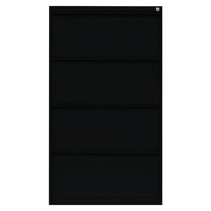 Lüllmann Hängeregisterschrank - H x B x T: 132 x 76 x 62 cm, Tiefschwarz, Fertig montiert, Anzahl Schubladen: 4 Stk. - Ein schwarzer Aktenschrank mit vier Schubladen, ideal für die Büroorganisation und sichere Aufbewahrung von Dokumenten.