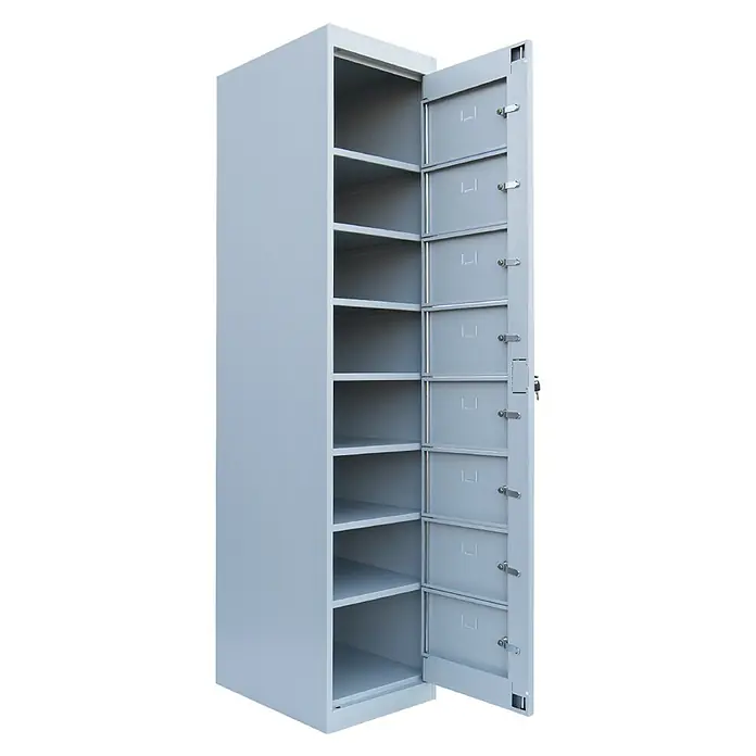 Lüllmann Fächerschrank - H x B x T: 180 x 40 x 50 cm, Lichtgrau, Fertig montiert, Anzahl Fächer: 8 Stk. - Grauer Aktenschrank aus Metall mit mehreren Einlegeböden. Perfekt für die Organisation von Bürobedarf und Dokumenten.