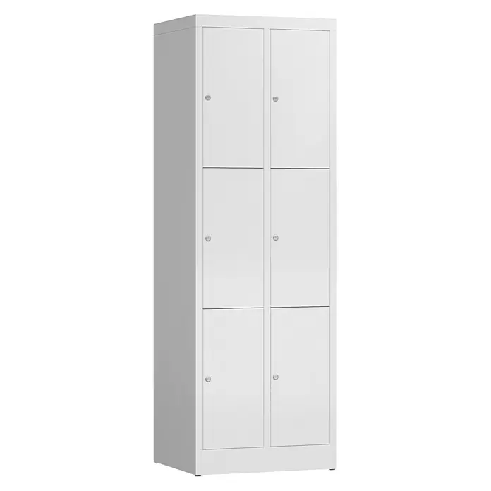 Lüllmann ClassiX Schließfachschrank - H x B x T: 180 x 59 x 50 cm, Signalweiß, Fertig montiert, Anzahl Fächer: 6 Stk. - Ein geräumiger, weißer Spindschrank mit sechs Fächern, ideal für Büro, Schule oder Sport.  Die abschließbaren Türen sorgen für sichere Aufbewahrung.