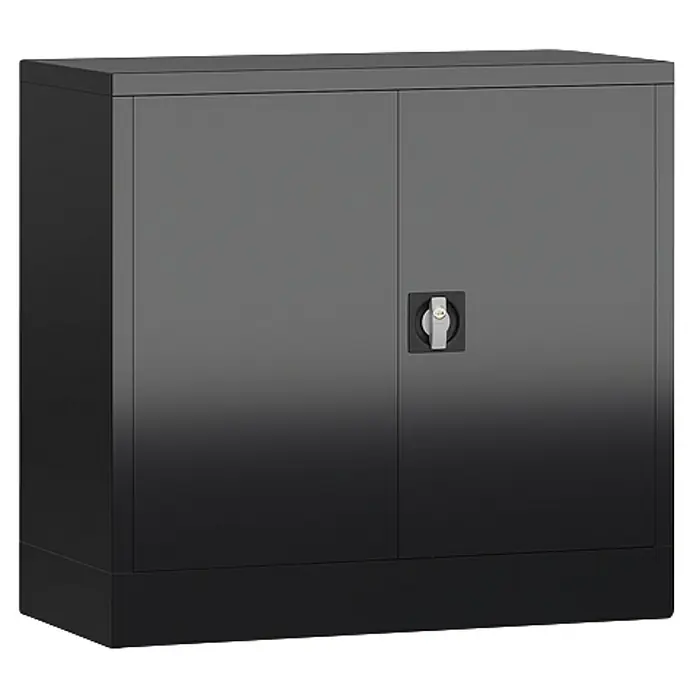 Lüllmann ClassiX Metall-Mehrzweckschrank - H x B x T: 75 x 80 x 38 cm, Tiefschwarz, Fertig montiert, Anzahl Böden: 1 Stk. - Grauer Metallschrank mit zwei Türen und einem Drehknopf in der Mitte. Praktisch für Büro oder Werkstatt.
