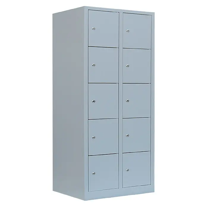 Lüllmann Schließfachschrank - H x B x T: 180 x 80 x 50 cm, Lichtgrau, Fertig montiert, Anzahl Fächer: 10 Stk. - Grauer Spindschrank mit zehn abschließbaren Fächern, ideal für Schulen, Sportvereine oder Arbeitsplätze zur sicheren Aufbewahrung persönlicher Gegenstände.