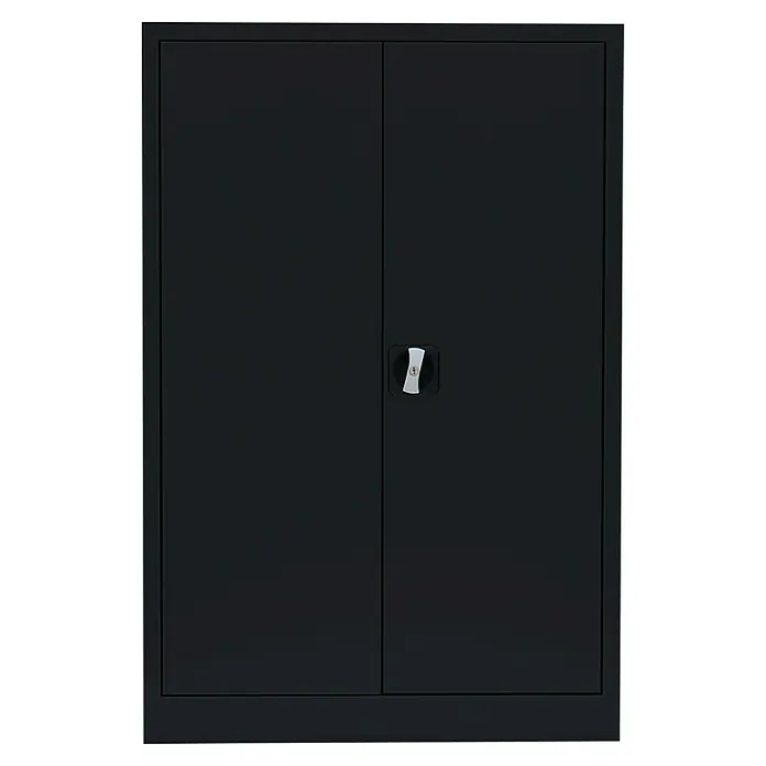 Lüllmann Metall-Mehrzweckschrank - H x B x T: 120 x 92,5 x 42,2 cm, Tiefschwarz, Fertig montiert, Anzahl Böden: 2 Stk. - Dunkelgrauer Stahlschrank mit zwei Türen und einem silbernen Griff. Ideal für Büro oder Werkstatt.