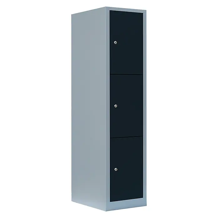 Lüllmann Schließfachschrank - H x B x T: 180 x 41,5 x 50 cm, Lichtgrau/Anthrazit, Fertig montiert, Anzahl Fächer: 3 Stk. - Grauer Stahlschrank mit drei abschließbaren Fächern, ideal für Büro oder Umkleideraum, bietet sichere Aufbewahrung und Ordnung.