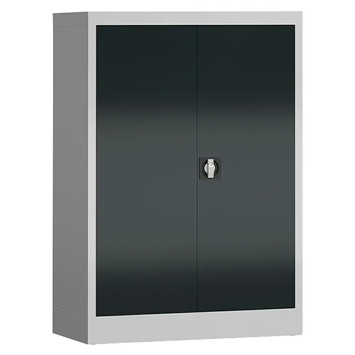 Lüllmann ClassiX Metall-Mehrzweckschrank - H x B x T: 120 x 92 x 42 cm, Lichtgrau/Anthrazit, Fertig montiert, Anzahl Böden: 2 Stk. - Grauer Flügeltürenschrank mit abschließbarem Griff. Ideal für Büro oder Werkstatt, bietet sicheren Stauraum für wichtige Dokumente und Werkzeuge.