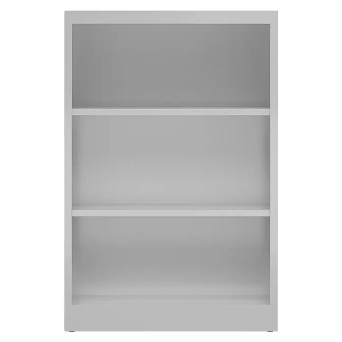 Lüllmann ClassiX Aktenregal - H x B x T: 120 x 80 x 38 cm, Traglast pro Boden: 65 kg, Anzahl Böden: 3 Stk., Lichtgrau - Aufnahme eines leeren, weißen Bücherregals mit drei Fächern, ideal zur Aufbewahrung von Büchern und Deko-Objekten.