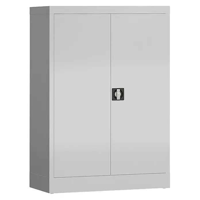 Lüllmann ClassiX Metall-Mehrzweckschrank - H x B x T: 120 x 92 x 42 cm, Lichtgrau, Fertig montiert, Anzahl Böden: 2 Stk. - Grauer Stahlschrank mit zwei Türen und Drehgriffverschluss für Büro oder Werkstatt.