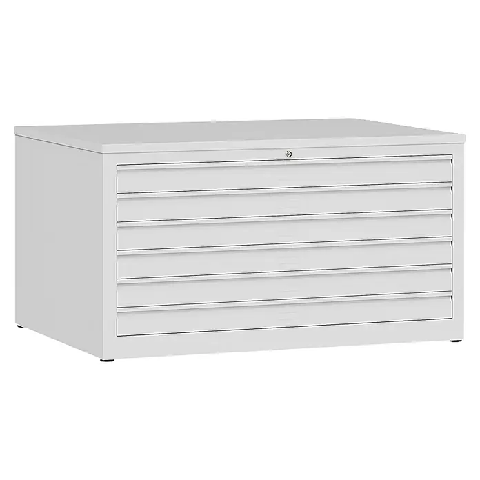 Lüllmann Planschrank - H x B x T: 60,5 x 113,5 x 83,5 cm, Signalweiß, Fertig montiert, Anzahl Schubladen: 6 Stk. - Heller, flacher Karteischrank mit fünf Schubladen für das Büro oder das Arbeitszimmer zur Aufbewahrung von Dokumenten und Unterlagen.