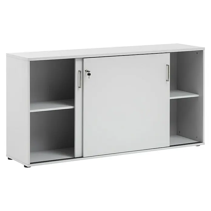 Schildmeyer 1500 Schiebetür Schrank - L x B x H: 41 x 160,2 x 84,2 cm, Lichtgrau - Schrank mit Schiebetüren und Einlegeböden. Das Möbelstück ist in Weiß gehalten und bietet praktischen Stauraum.