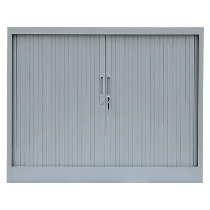 Lüllmann Rollladenschrank - H x B x T: 75 x 100 x 45,7 cm, Lichtgrau, Fertig montiert, Anzahl Böden: 1 Stk. - Grauer Rollschrank mit zwei Türen und Schloss, ideal für Büro oder Werkstatt, bietet sicheren Stauraum.