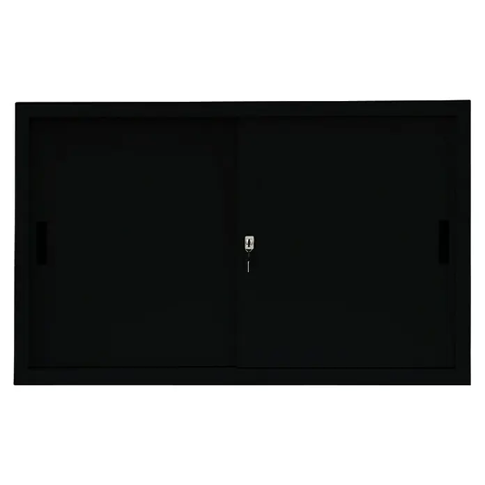 Lüllmann Schiebetür Schrank - H x B x T: 75 x 120 x 45 cm, Tiefschwarz, Fertig montiert, Anzahl Böden: 1 Stk. - Schwarzer abschließbarer Schrank mit zwei Schiebetüren für Büro oder Werkstatt zur sicheren Aufbewahrung von Gegenständen.