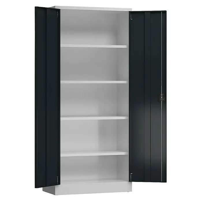 Lüllmann ClassiX Metall-Mehrzweckschrank - H x B x T: 180 x 80 x 38 cm, Lichtgrau/Anthrazit, Fertig montiert, Anzahl Böden: 4 Stk. - Offener Büroschrank mit Regalen, ideal für die Aufbewahrung von Ordnern und Büromaterial. Praktisch und stabil.