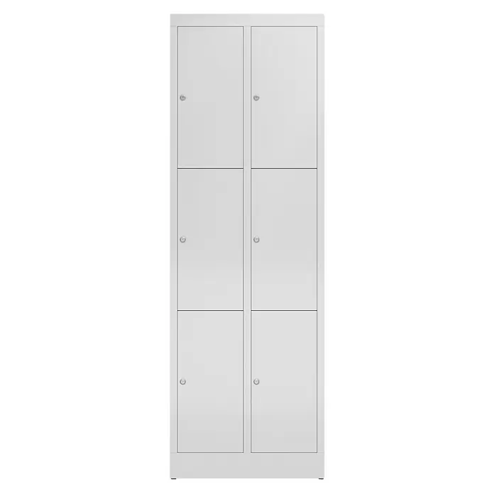 Lüllmann ClassiX Schließfachschrank - H x B x T: 180 x 59 x 50 cm, Lichtgrau, Fertig montiert, Anzahl Fächer: 6 Stk. - Dieser hochwertige, weiße Spind mit sechs abschließbaren Fächern bietet viel Stauraum und ist ideal für Büros oder Umkleideräume.