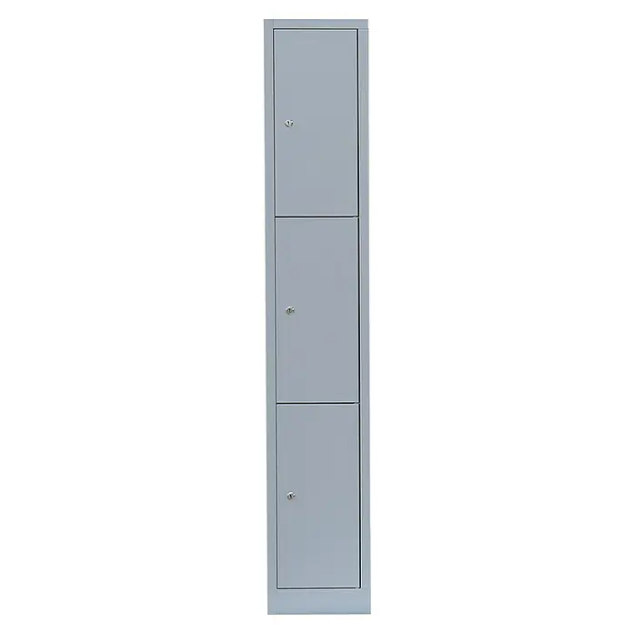 Lüllmann Schließfachschrank - H x B x T: 180 x 31,5 x 50 cm, Lichtgrau, Fertig montiert, Anzahl Fächer: 3 Stk. - Dreifacher grauer Spind mit Schlössern zur sicheren Aufbewahrung von Gegenständen in verschiedenen Umgebungen.