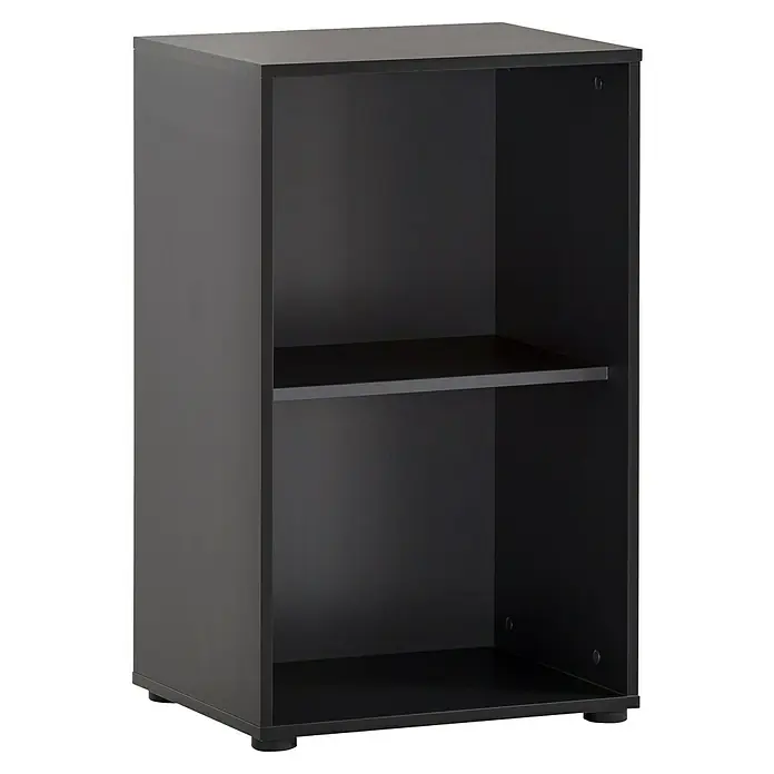 Schildmeyer Hank Regal - L x B x H: 41 x 51 x 83,6 cm, Schwarz - Nahaufnahme eines schwarzen Regals mit einer Ablage, ideal zur Aufbewahrung und Organisation von Gegenständen im Büro oder Zuhause.