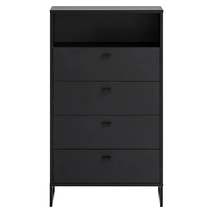 Schildmeyer Janne Highboard - L x B x H: 33 x 60,2 x 103,9 cm, Schwarz - Schwarze Kommode mit vier Schubladen und einem offenen Fach. Der Schrank steht auf einem schlichten Metallgestell.