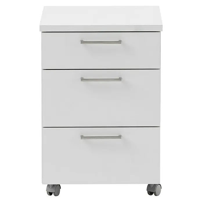 Schildmeyer 1500 Rollcontainer - L x B x H: 49,6 x 41,2 x 60,1 cm, Lichtgrau, Anzahl Schubladen: 3 Stk. - Schrank mit drei Schubladen in Weiß.