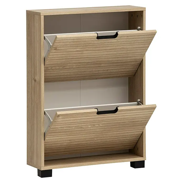 Schildmeyer Emmik Schuhregal - L x B x H: 19,5 x 59,8 x 85,2 cm, Eiche, Anzahl Fächer: 2 Stk. - Dieser moderne Schuhschrank mit Kippfächern bietet stilvollen Stauraum für Ihre Schuhe. Das Holzdekor sorgt für einen warmen Akzent im Raum.