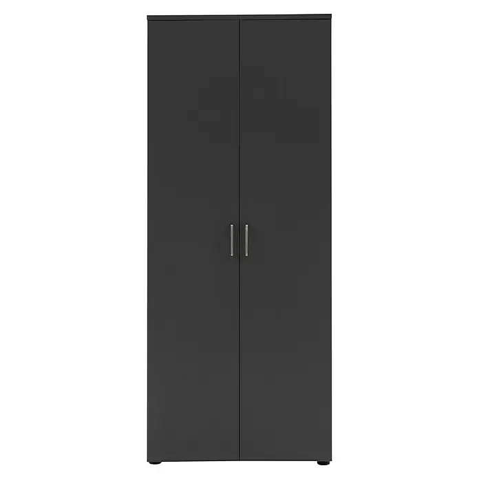 Schildmeyer 1500 Schrank - L x B x H: 41 x 80,2 x 199,5 cm, Anthrazit - Abbildung eines grauen, zweitürigen Schranks mit schlichten, silbernen Griffen, ideal für Büro oder Wohnraum, bietet viel Stauraum.