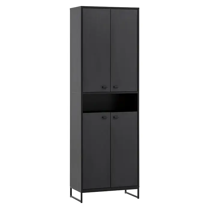 Schildmeyer Janne Schuhschrank - L x B x H: 33 x 60,2 x 185,5 cm, Schwarz, Anzahl Fächer: 1 Stk. - Ein hoher, dunkler Schrank mit vier Türen und Griffen, ideal für zusätzlichen Stauraum im Büro oder zu Hause.