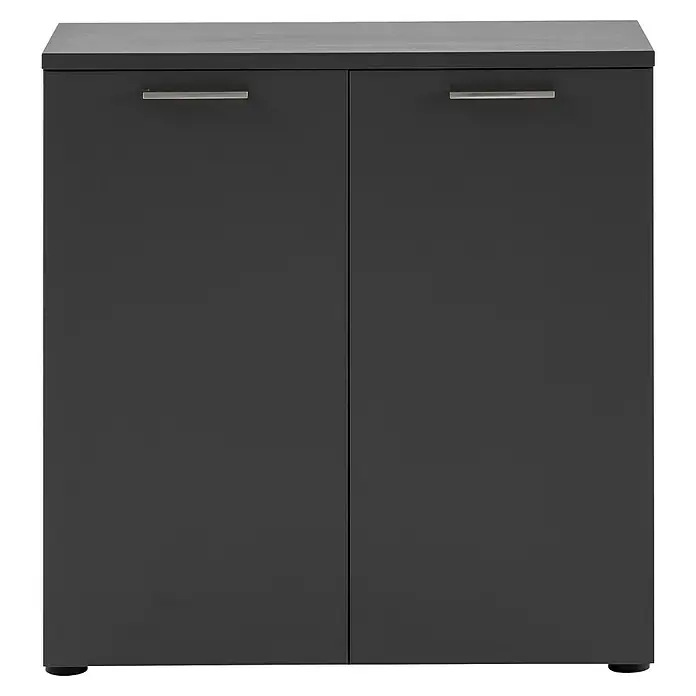 Schildmeyer 1500 Kommode - L x B x H: 41 x 80,2 x 84 cm, Anthrazit - Schrank mit zwei grauen Türen und silbernen Griffen, ein praktisches und stilvolles Möbelstück für jeden Raum.