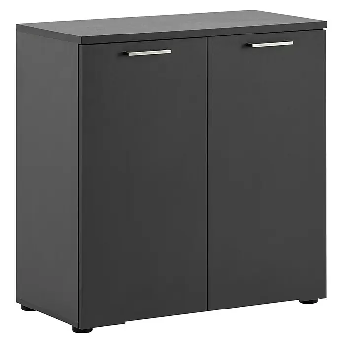 Schildmeyer 1500 Kommode - L x B x H: 41 x 80,2 x 84 cm, Anthrazit - Schwarzer Badschrank mit zwei Türen und schlichten silbernen Griffen für ein modernes Badezimmer. Praktischer Stauraum.