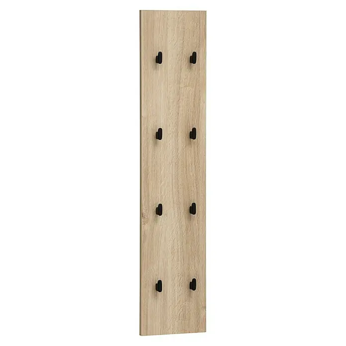 Schildmeyer Emmik Garderobenpaneel - L x B x H: 2,6 x 24,5 x 109 cm, Eiche - Eine Garderobenleiste in heller Holzoptik mit acht schwarzen Haken bietet stilvollen Stauraum für Jacken und Accessoires.