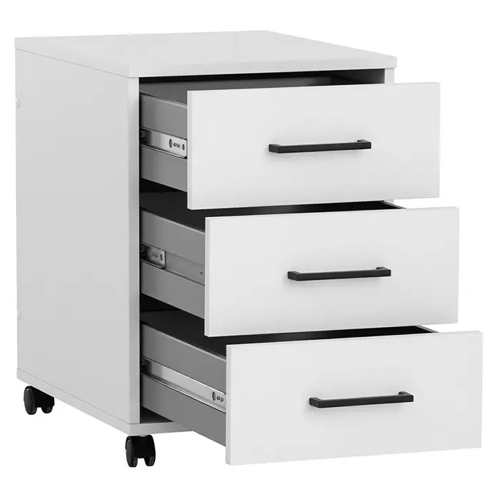 Schildmeyer Ruby Rollcontainer - L x B x H: 50 x 40 x 57 cm, Weiß, Anzahl Schubladen: 3 Stk. - Weißer Rollcontainer mit drei Schubladen und schwarzen Griffen. Perfekt für Büro oder Arbeitszimmer, bietet viel Stauraum.