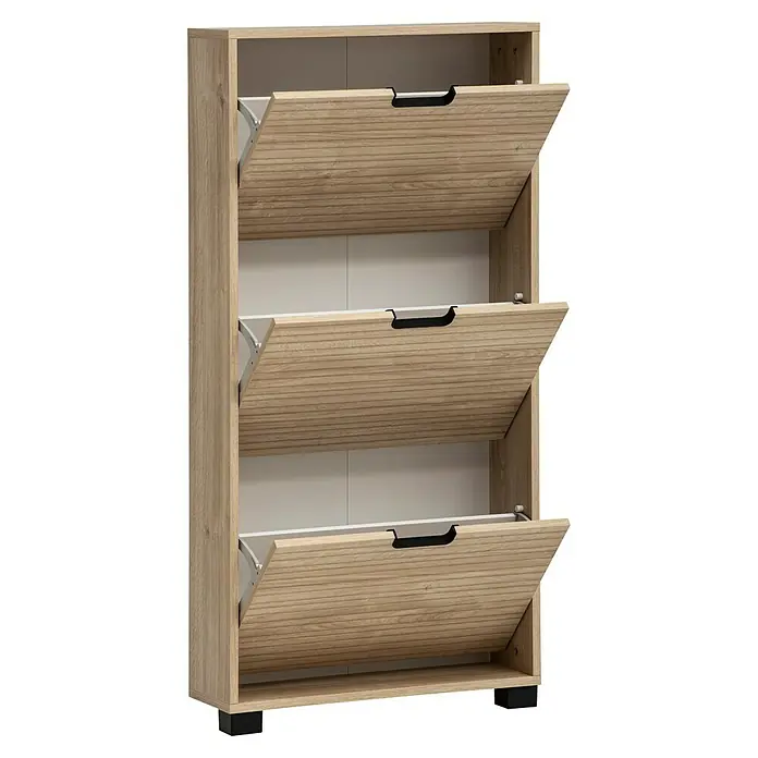 Schildmeyer Emmik Schuhregal - L x B x H: 19,5 x 59,8 x 124 cm, Eiche, Anzahl Fächer: 3 Stk. - Ein moderner Schuhkipper in Holzoptik mit drei Klappen. Praktische Schuhaufbewahrung für den Flur, um Ordnung zu halten und Schuhe staubfrei zu lagern.