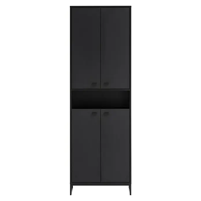 Schildmeyer Janne Schuhschrank - L x B x H: 33 x 60,2 x 185,5 cm, Schwarz, Anzahl Fächer: 1 Stk. - Schwarzer Schrank mit vier Türen und einem offenen Fach in der Mitte, ideal für Stauraum und Organisation.