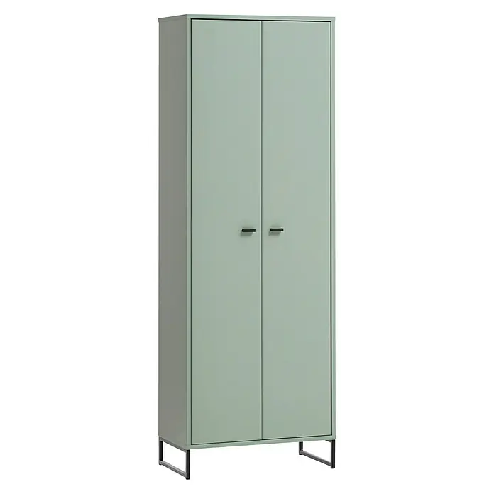 Schildmeyer Janne Schuhschrank - L x B x H: 33 x 60,2 x 169,7 cm, Pistazie - Schlichtes, mintgrünes Metall-Regalsystem mit zwei Türen und dunklen Griffen für ein modernes Büro oder Zuhause. Praktischer Stauraum.