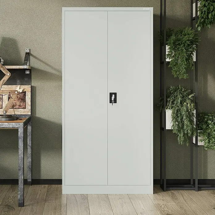 Jan Nowak Aktenschrank Jan - B x T x H: 90 x 40 x 185 cm, Grau - Metallschrank in Grau mit abschließbaren Türen, ideal für Büro oder Werkstatt, bietet viel Stauraum.