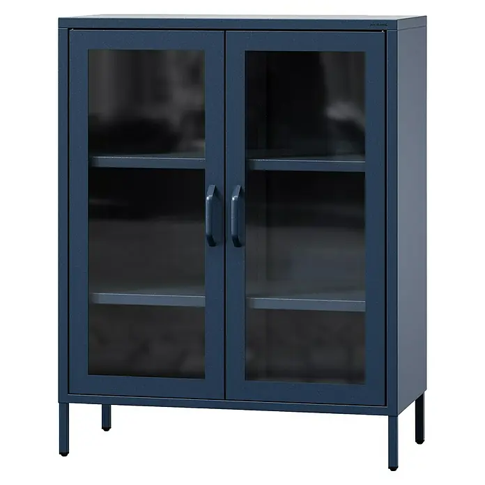 Jan Nowak Vitrine Gina - B x T x H: 80 x 40 x 101,5 cm, Dunkelblau - Dieser blaue Glasschrank bietet stilvollen Stauraum. Das Möbelstück verfügt über zwei Glasböden.