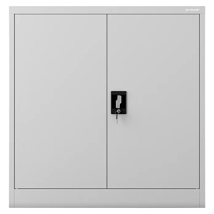 Jan Nowak Aktenschrank Beata - B x T x H: 90 x 40 x 92,5 cm, Grau - Grauer Metallschrank von Jan Nowak mit abschließbaren Türen und Schlüsseln, ideal für Büro oder Lager.