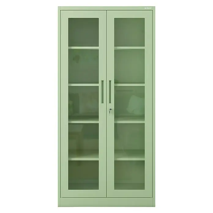 Jan Nowak Aktenschrank Amelia - B x T x H: 90 x 40 x 185 cm, Grün - Grüner Büroschrank mit Glastüren und mehreren Regalen, ideal für Büro oder Arbeitszimmer zur Aufbewahrung von Ordnern und Büchern.