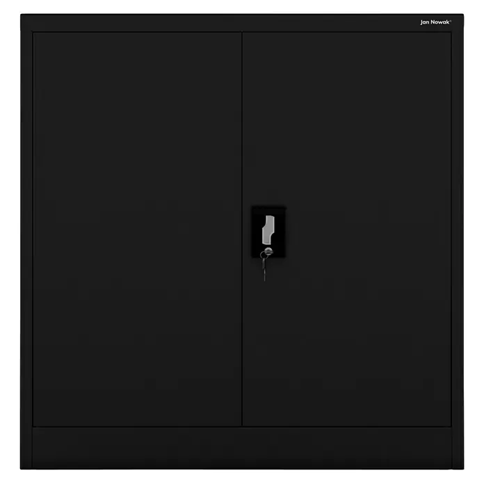 Jan Nowak Aktenschrank Beata - B x T x H: 90 x 40 x 92,5 cm, Schwarz - Schwarzer Jan Nowak Stahlschrank mit zwei Türen und einem Schloss in der Mitte, ideal für Büro oder Werkstatt.