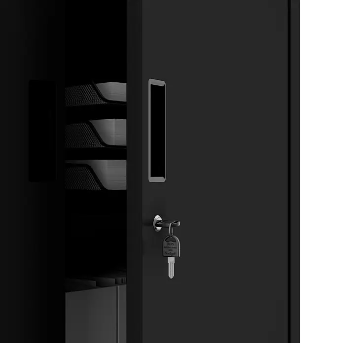 Jan Nowak Aktenschrank Filip II - B x T x H: 90 x 40 x 185 cm, Schwarz - Schwarzer Stahlschrank mit Schlüssel, der für Sicherheit sorgt. Die Regale bieten Stauraum für Ordner und Büromaterialien.