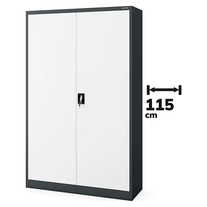 Jan Nowak Aktenschrank Jan II - B x T x H: 115 x 40 x 185 cm, Anthrazit/Weiß - Der graue Jan Nowak Metallschrank mit zwei weißen Türen bietet viel Stauraum und ist ideal für Büro oder Werkstatt.