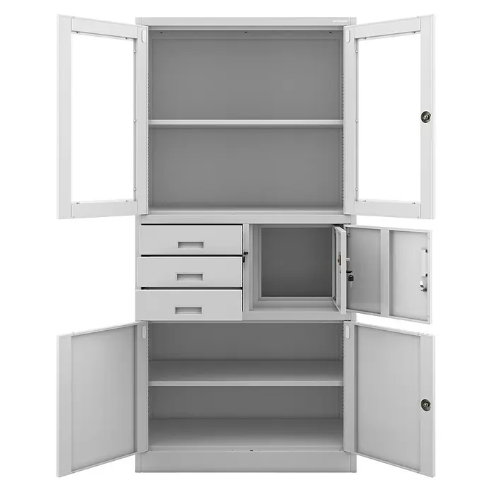 Jan Nowak Aktenschrank Filip - B x T x H: 90 x 40 x 185 cm, Grau - Grauer Aktenschrank mit mehreren Regalen, Schubladen und abschließbaren Türen. Solide Konstruktion für Büro oder Zuhause.