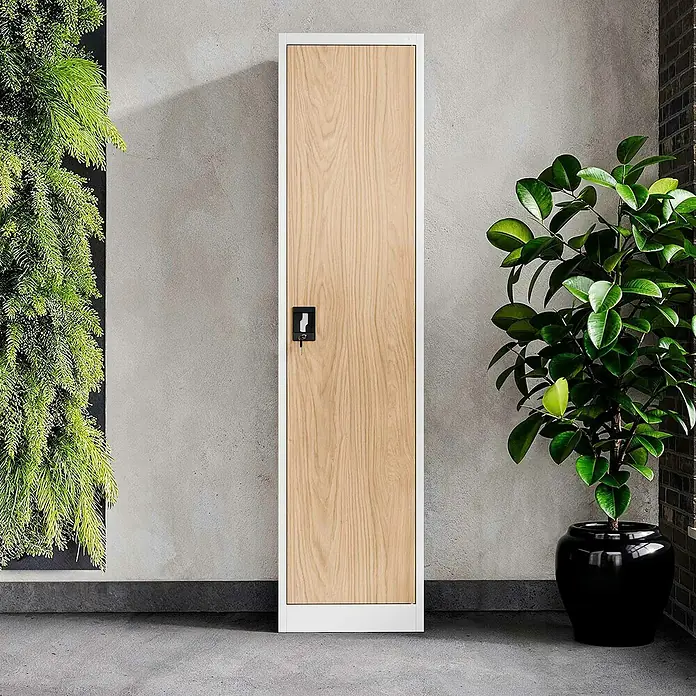 Jan Nowak Aktenschrank Alex - B x T x H: 45 x 40 x 185 cm, Weiß/ Sonoma Eiche - Elegantes Foto eines Holzschranks mit weißem Rahmen, der Funktionalität und modernes Design in Einklang bringt. Perfekt für stilvolle Räume.