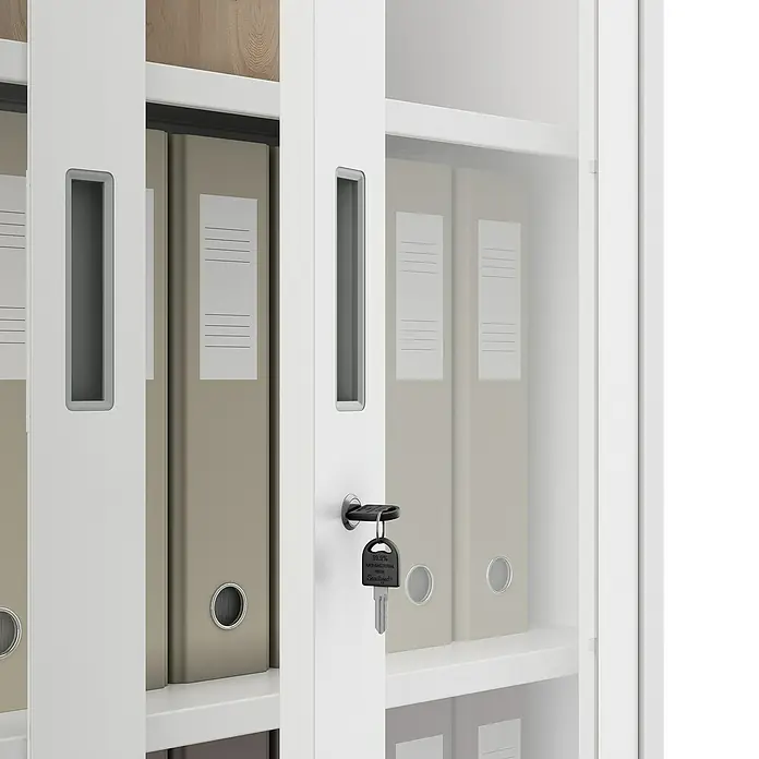 Jan Nowak Aktenschrank Amelia - B x T x H: 90 x 40 x 185 cm, Weiß - Ein abschließbarer Büroschrank in Weiß mit Aktenschrankordnern bietet sichere Aufbewahrung für wichtige Dokumente im Büro.