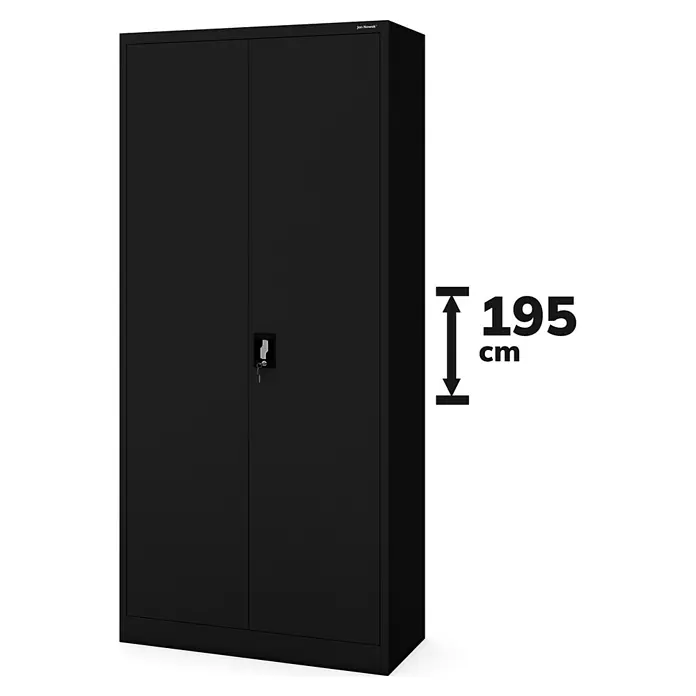 Jan Nowak Aktenschrank Jan - B x T x H: 90 x 40 x 195 cm, Schwarz - Schwarzer Metall- Flügeltürenschrank für Büro, Werkstatt oder Lager mit dem Maß von 195 cm Höhe.