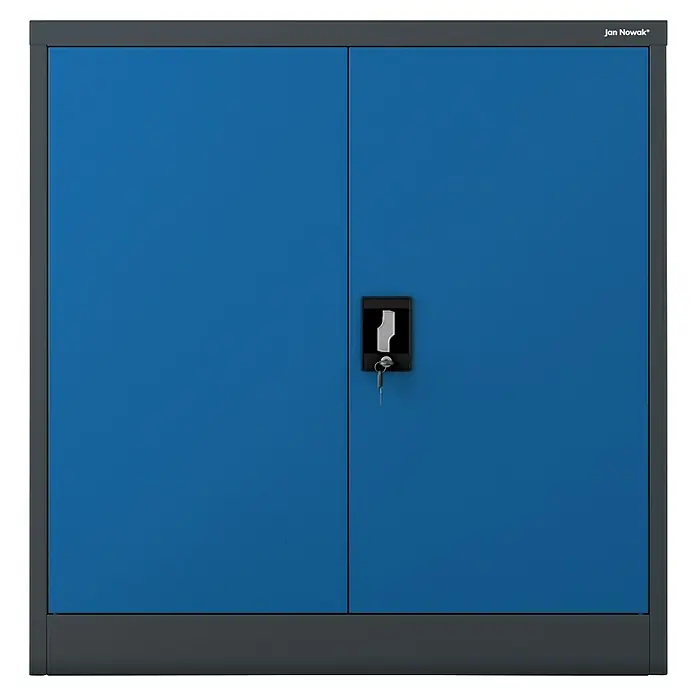 Jan Nowak Aktenschrank Beata - B x T x H: 90 x 40 x 92,5 cm, Anthrazit / Blau - Blauer Metallschrank von Jan Nowak mit abschließbaren Türen für sichere Aufbewahrung im Büro oder Lager.