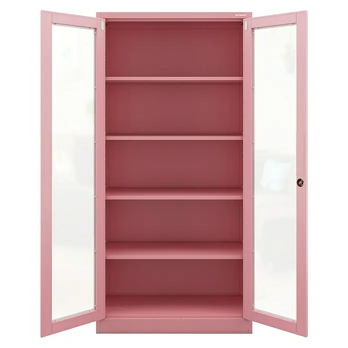 Jan Nowak Aktenschrank Amelia - B x T x H: 90 x 40 x 185 cm, Rosa - Rosa Aktenschrank mit Glastüren und verstellbaren Regalböden für Büro oder Zuhause.