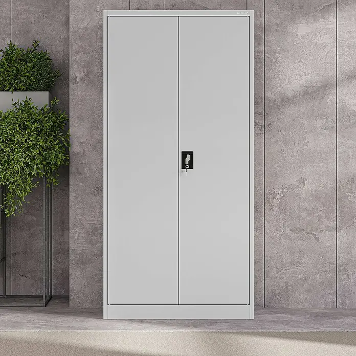 Jan Nowak Aktenschrank Jan - B x T x H: 90 x 40 x 185 cm, Grau - Grauer Aktenschrank aus Metall mit abschließbaren Türen. Ideal für Büro und Arbeitszimmer zur Aufbewahrung von Dokumenten.